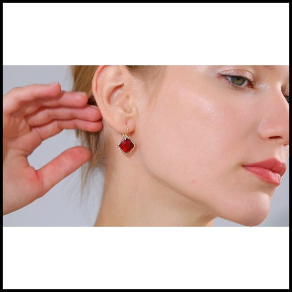 Austrian Crystal Square Dangle Leverback Earrings… - image 7